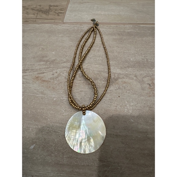 Cookie Lee Jewelry - Gold Beaded Necklace with Shell Pendant